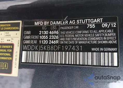 2013 Mercedes-Benz E 350 from USA, damaged, VIN WDDKJ5KB8DF197431